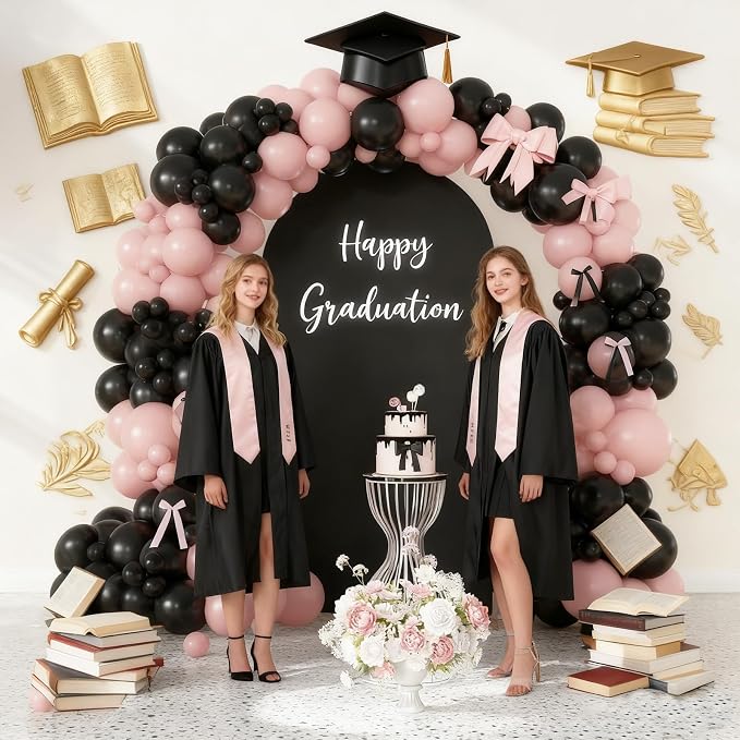 Pink Black Balloon Garland Arch Kit, 172Pcs Pink and Black Balloons for Coquette Birthday Wedding Baby Shower Bridal Shower Graduation Prom Party Decorations with Bows