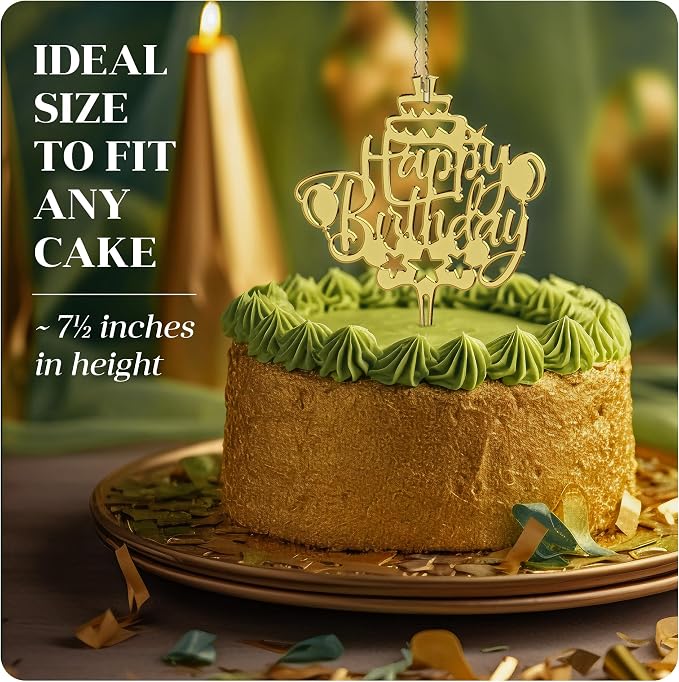 Happy Birthday Cake Topper Candle for Birthday Party Decorations, Acrylic Golden, 2 Wicks, 3 pcs.