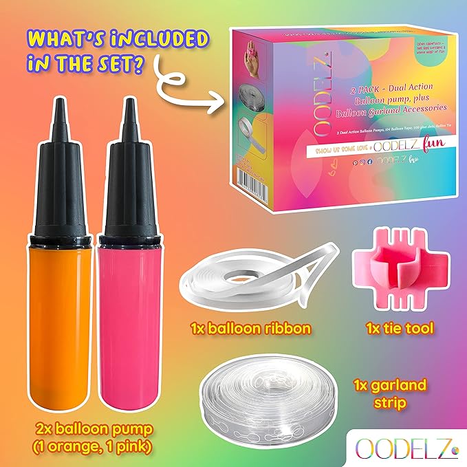 Hand Pump-Balloon Inflator & Kit - 2 Hand Air Pump for Balloons & Garland - Tie Tool, String & Tape for Birthday Party Decorations, Portable Air Pump Inflatables