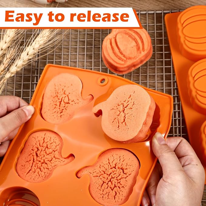 Webake Pumpkin Cake Molds Silicone Pumpkin Cake Pan 6-Cavity Pumpkin Mold for Baking Cupcake Chocolate (Pack of 2)