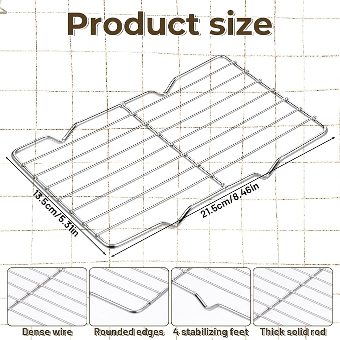 Wire Rack for Baking Sheet, Stainless Steel Cooling Rack with Legs Grilling Cooking Racks Heavy Duty Wire Grate Oven Roasting Racks Rectangle Cooling Racker for Baking Roasting Grilling (8.5"X5.3")