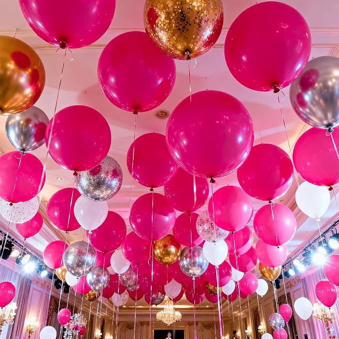 104pcs Hot Pink Balloons Assorted Sizes (18/12/10/5 Inch) - Dark Pink & Magenta Latex Balloons for Bachelorette Party, Princess Birthday, Bridal Shower & Wedding Decorations