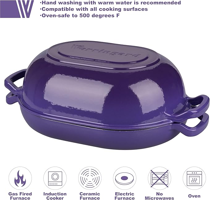 VORRINGARD Enameled Cast Iron Sourdough Bread Oven, Dutch Oven, Loaf Cast Iron Bread Pan for Homemade Bread Baking, Meatloaf Pan with Lid, 7QT, Purple