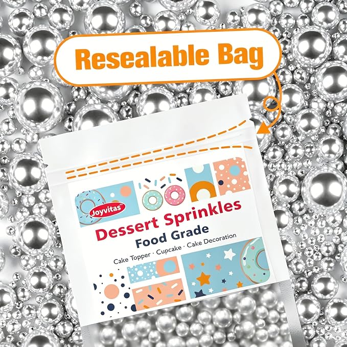 Silver Pearl Sugar Sprinkles for Cake Decorating, 150g/5.29oz Mix Size, Edible Candy Pearls, Pearl Cake Decorations, Cupcakes Cookies Toppers, Holiday, Wedding Party Supplies