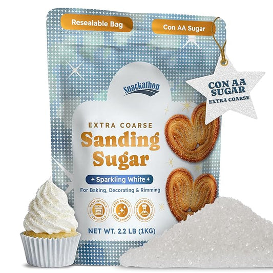 Snackathon Sanding Sugar, Extra Coarse White Sparkling Sugar Crystals, 2.2 LB Resealable Bulk Bag, Sweet Crunchy Edible Finishing Sugar for Baking & Decorating, Cupcakes, Cookies, Ice Cream & Drink