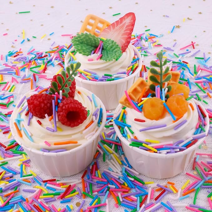 LEBERY Rainbow Jimmies Sprinkles Crunchy Jimmies Blue White Red Purple Sprinkles Colorful Pastel Jimmy Sprinkle Edible Blue White Sprinkle for Cake Baking Ice Cream Toppings Decorating 110g /3.88 Oz
