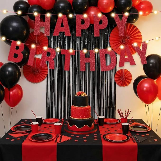 TaoBary 112 Pcs DIY Letter Kit Glitter Customizable Banner Letters Include 107 Letters and Numbers 3 Rope and 2 Needles for Birthday Halloween Christmas Wedding Valentine Party Decor(Red)