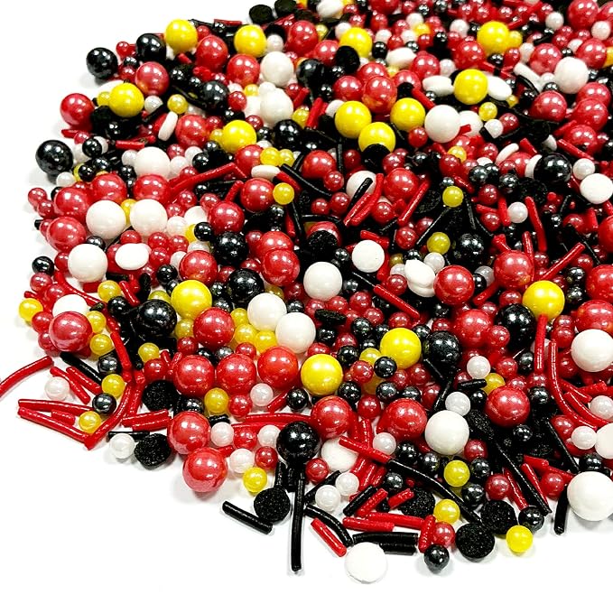 Edible Black White Red and Yellow Pearl Sprinkles 130g/4.5oz Mouse Sprinkles Candy Mix Jimmies Round Confetti Sprinkles for Cake Decorating Baking Ice Cream Cupcakes Supplies