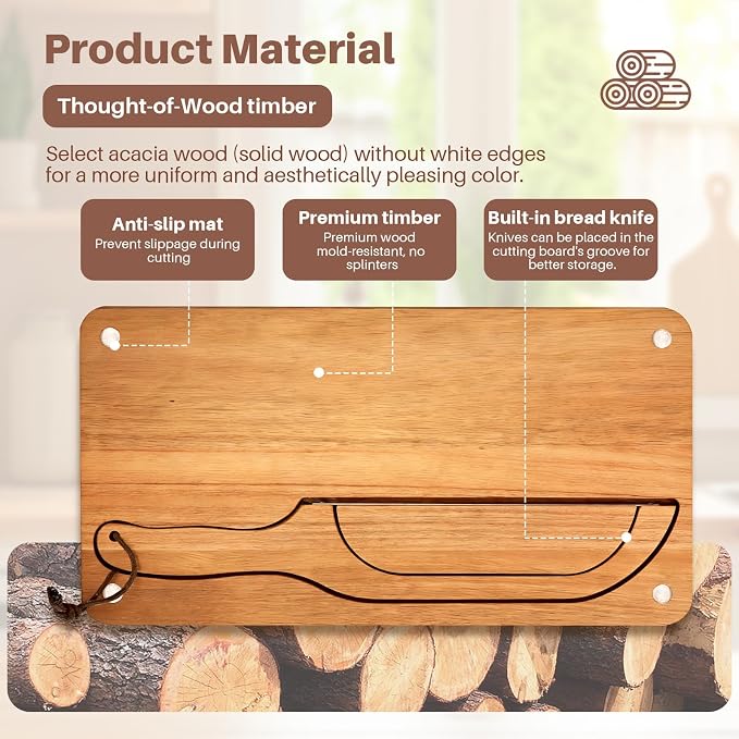Wooden Bread Cutting Board with Bow Bread Slicer Set, Includes 2 Stainless Steel Blades and Removable Knife for Slicing Homemade Sourdough, Baguettes and Artisan Bread
