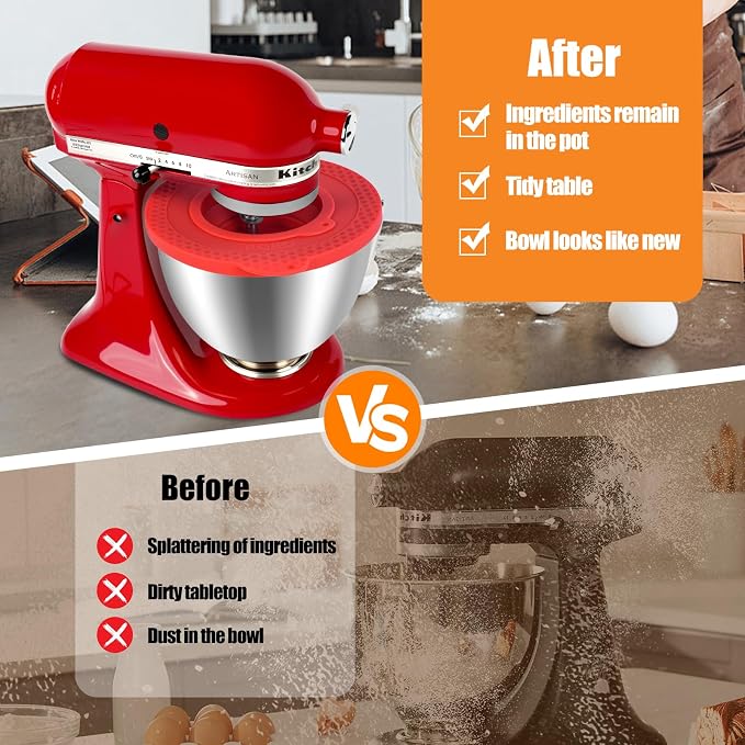 Silicone Mixers Bowl Cover Compatible with KitchenAid 4.5-5 Quart Tilt-Head Stand Mixers Bowl,with Collapsible Small Bowl(Red)