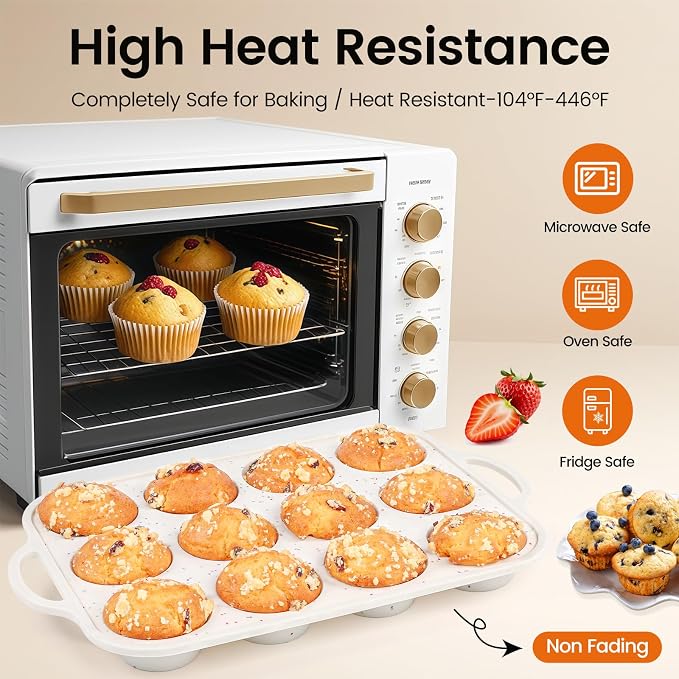 Silicone Muffin Pan for Baking with Metal Reinforced Frame, Nonstick Cupcake Pan 1 Pack Regular Size Egg Bites Silicone Mold