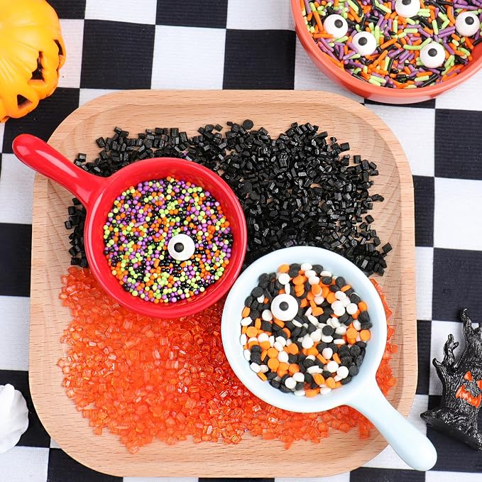 Halloween Sprinkles Edible, 5oZ Fall Eyeball Sprinkles for Cake Decorating with White Black Orange Confetti Nonpareils Jimmies and Sugar, Cupcakes Cookie Ice Cream Baking Toppings