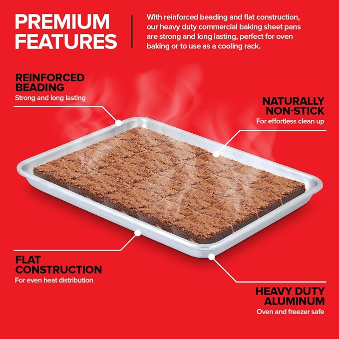 Aluminum 9x13 Baking Sheet Pan (2 Pack), Commercial Quarter Size Rimmed Baking Pans for Oven, Freezer, & Bun Racks, Heavy Duty Baking Sheet Cake Pan, Large Cookie Sheets for Baking & Cooking