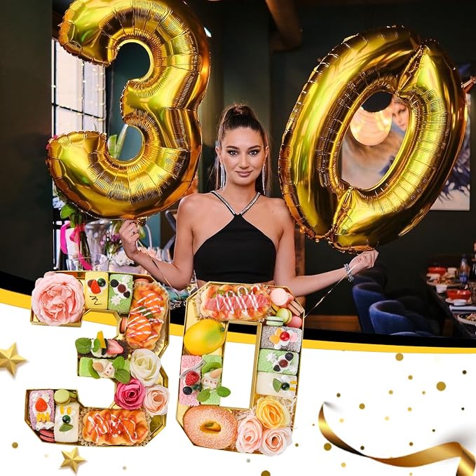 Cardboard Number for Charcuterie 30 Set Fillable Tray 10.2'' Gold Charcuterie Paper Box for 30th Birthday Anniversary Party Decorations Chocolate Candy Cupcake Container