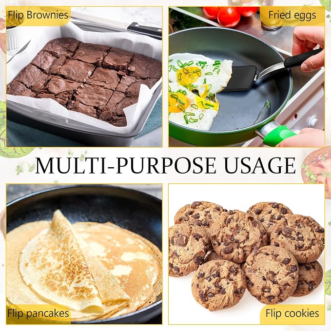 Silicone Cookie Spatula Turner 2 Pack Mini Brownie Spatula Flexible Kitchen Small Silicone Turner for Nonstick Cookware Heat Resistant No Scratch Flipper for Pancake(Solid Flat,Black)