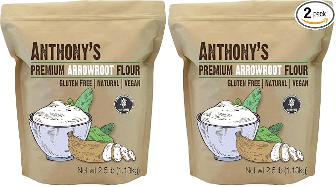 Anthony's Premium Arrowroot Flour Powder, 2.5 lb, Gluten Free, Non GMO, Cornstarch Alternative (Pack of 2)