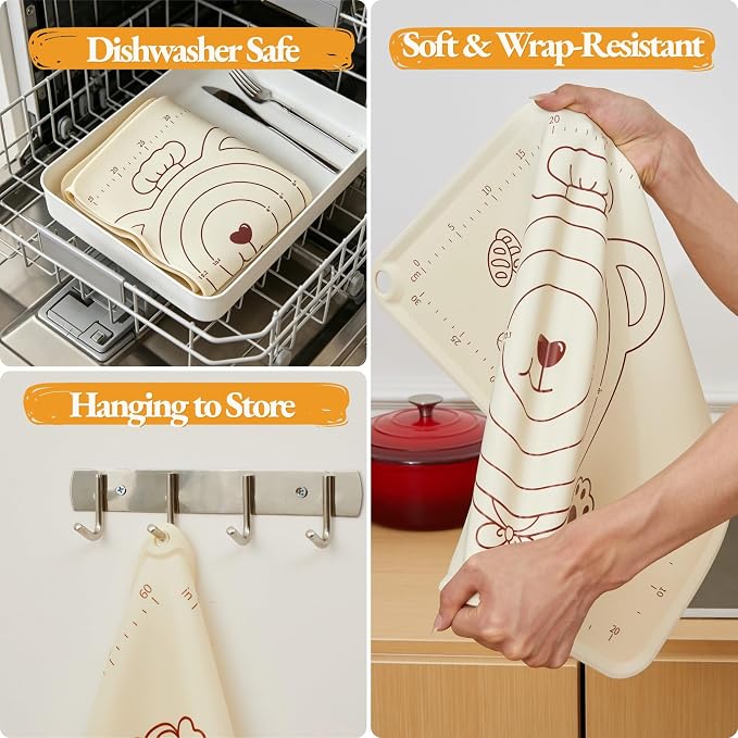Silicone Baking Pastry Dough Mat - 25"x16" Extra Thick Dough Rolling Matt with Measurement, NonStick Kitchen Counter Kneading Pad Raised Edge, Reusable Heat Resistant for Bread Pizza Fondant Pie Crust