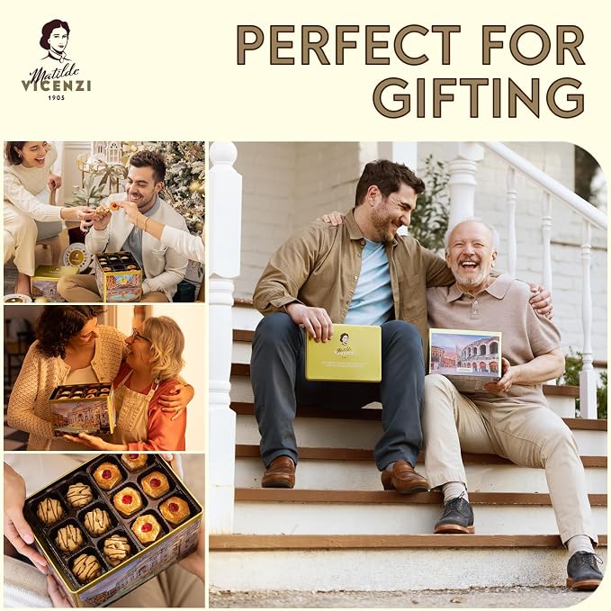 Matilde Vicenzi Roma Cookie Gift Tin - Pastries & Cookies in Individually Wrapped Trays - Gourmet Gifts For Father's Day, Teacher, Birthday - Assorted Cookies in Italian Design Tin 32.5oz (920g)