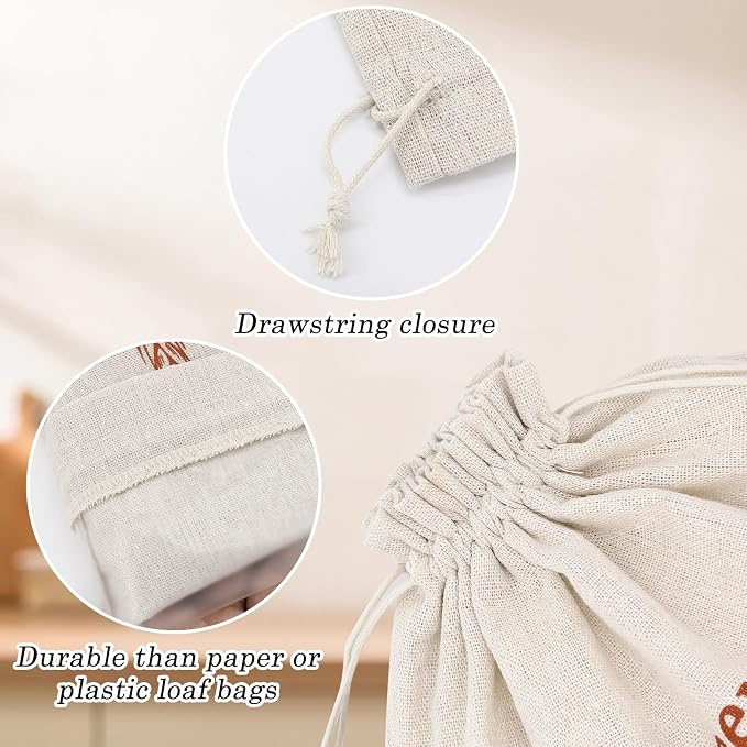 2 Pack Reusable Linen Bread Storage Bags with Plastic Lining, Sourdough Bread Keeper for Home Bakers, 12x15 Inch (2 patterns)