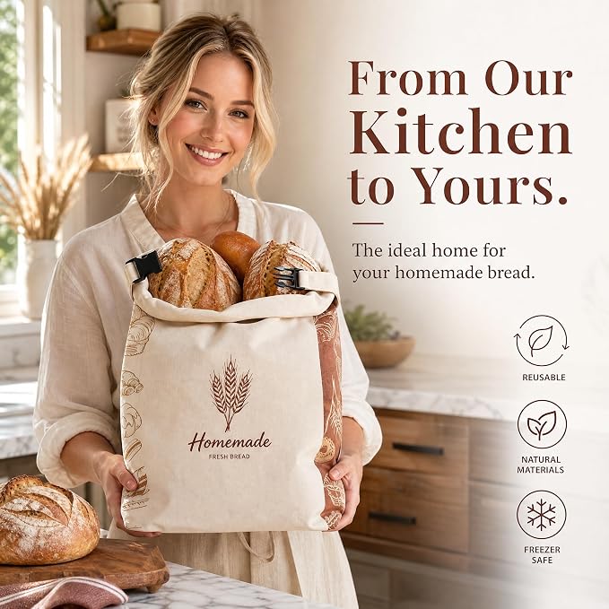 Beeswax Bread Bags for Sourdough,Reusable Organic Linen Cotton Bread Storage Bag with Removable Wax Liner – Easy Clean & Keeps Homemade Bread Fresh (style-C)