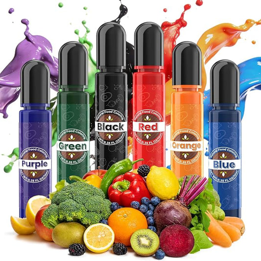 Natural Food Coloring 6 Colors x 10ml, FD&C & Artificial Dye Free Food Coloring Liquid Set, Natural Ingredients Edible Paint for Baking, Cake Decorations, Frosting, Fondant, Stable Color Performance, Easy to Color