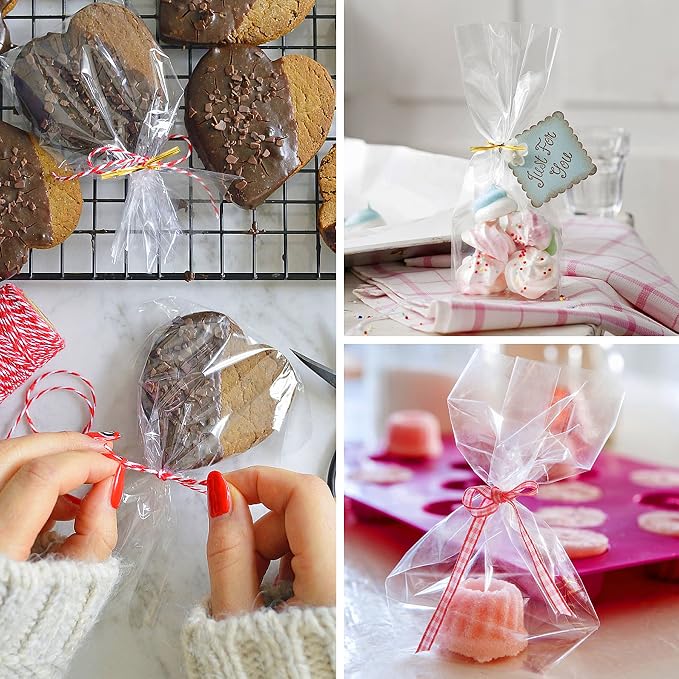 Augshy Cake Pop Bags, 300 Pcs 6x8" Treat Cello Bags with 300 Twist Ties | OPP Plastic Bag for Gifts Wrapping,Individual Resealable for Lollipop Candy Chocolate Dessert Cookie Wrapping Buffet