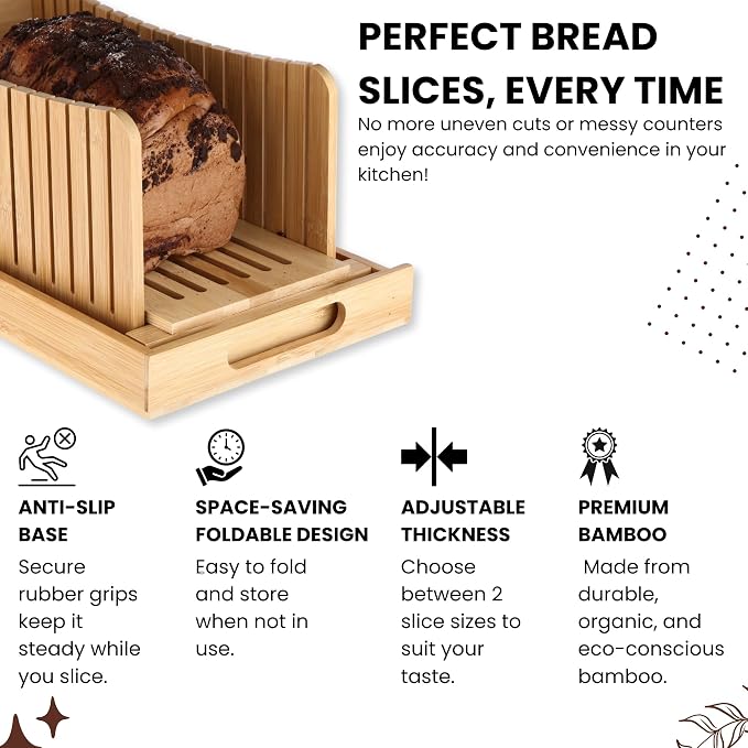 Bread Slicer with Knife – Adjustable Bread Slicer for Homemade Bread, Wooden Bread Cutter, Compact Bread Cutter for Homemade Bread, Easy-to-Use Bread Cutting Guide