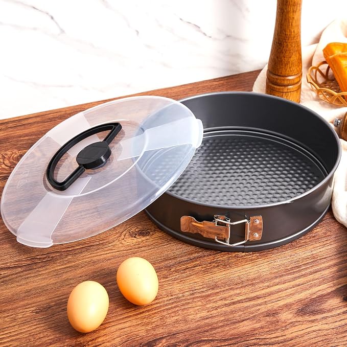 Teenyyou 1 Pcs 10 in Springform Cheesecake Pan with Lid and Removed Bottom Gray Non Stick Round Cake Pan Travel Friendly Carbon Steel Bakeware for Pie Cake Pizza