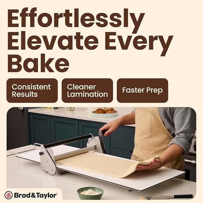 Brod & Taylor Countertop Dough Sheeter (with Carrying Case), Manual Operation, 0-26mm Adjustable Thickness for Faster & More Consistent Lamination