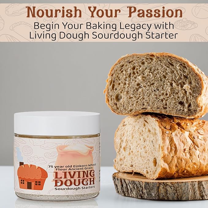 Living Dough - 75 Year Old Einkorn Wheat Flour Ancient Grain Sourdough Starter Culture - Active & Live Organic Sourdough Starter for Baking - For Artisan Bread, Pizza Dough, Waffles & More