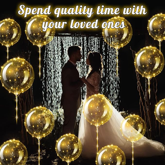 Vinsot 30 Pack LED Bobo Balloons Light Up Balloons Clear Helium Bubble Bobo Glow with String Lights for Parties Birthday Wedding Decoration(Warm Light 20 Inch, 30)