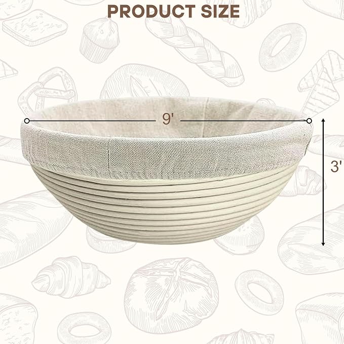 [Upgraded] Banneton Bread Proofing Basket 2 pack 9" Round With Liner, Natural Rattan Bread Basket Perfect for Professional & Home Sourdough Bread Baking, Artisan Sourdough Bread. (Set 2 pack 9" Round)
