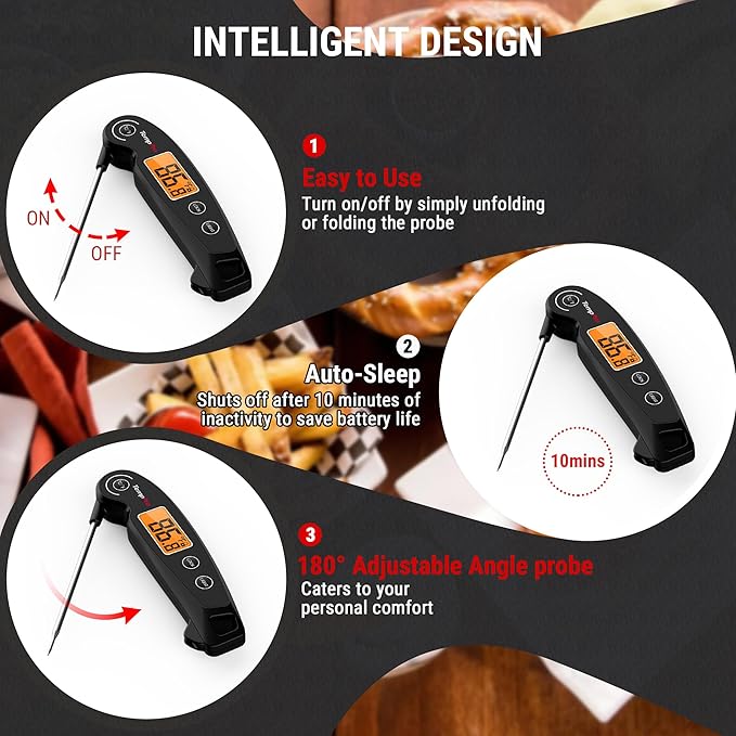 TempPro TP605 Instant Read Meat Thermometer for Cooking, Waterproof Digital Food Thermometer with Large Backlit LCD, Kitchen Thermometer for Grilling, Smoking & Candy Making (Previously ThermoPro)