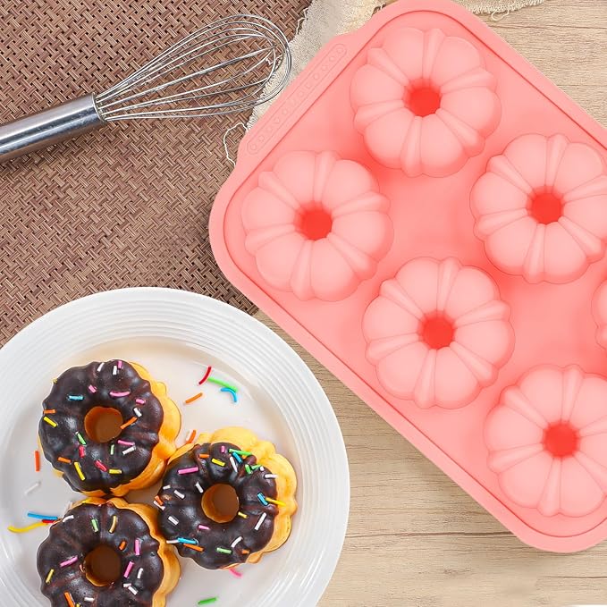 FUNBAKY 3 Inch Mini Fluted Tube Cake Pans for Baking with Metal Reinforced Frame, 2Pcs Silicone 6-Cavity Mini Flan Molds, Nonstick Baking Mold for Cupcake, Brownie, Donuts, Cornbread, Jello