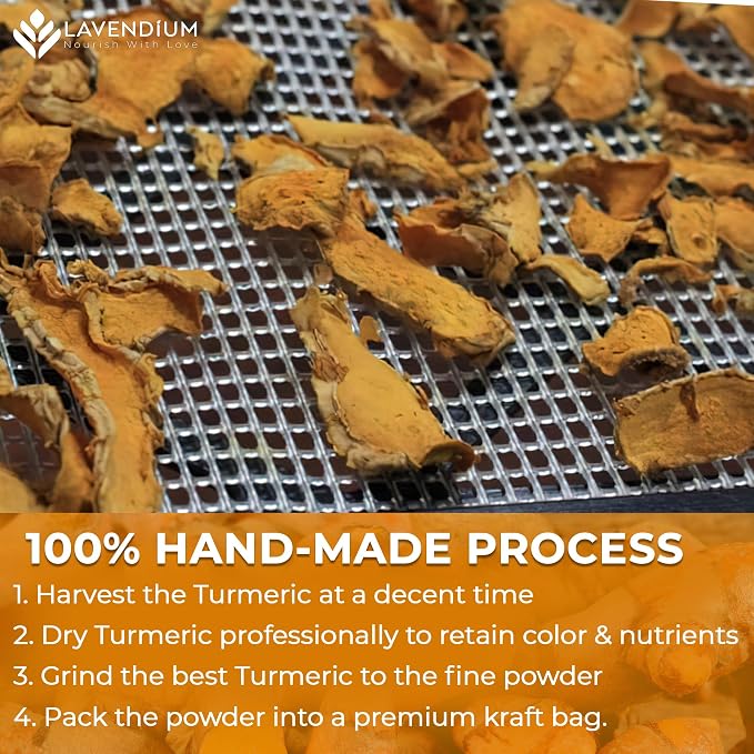 Lavendium, Premium 20oz Turmeric Powder, 100% Natural & Pure Ground Turmeric Root, No Additives or Preservatives, Non-GMO, Plant-Based & Vegan, Perfect for Golden Milk, Curry, Soups & Smoothies