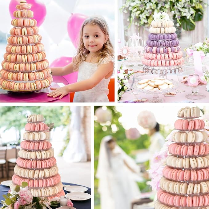 10 Tiers Macaron Tower Stand, Macaroon Tower Stand with Tongs Round Cupcake Cake Stand Desserts Display Holder Platter for Baby Shower, Birthday, Wedding, Party Decor (10-Tiers with Tongs)