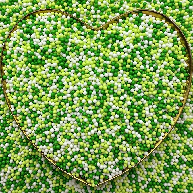 CandiJumpin 2mm Edible Green and White Pearls, Green White Nonpareils Sprinkles St. Patricks Day Decorations Small Pearl Sprinkles for Cake Decorating Mini Sugar Pearls for Baking Baby Shower Party Wedding Christmas Supplies 3 OZ