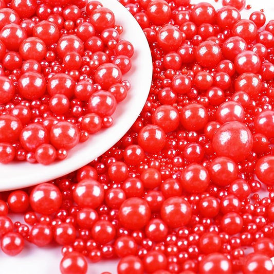 Red Pearl Sprinkles for Cake Decorating, 130g/4.6oz Edible Pearl Sprinkles, Baking Cupcakes, Donuts, Macarons Toppings