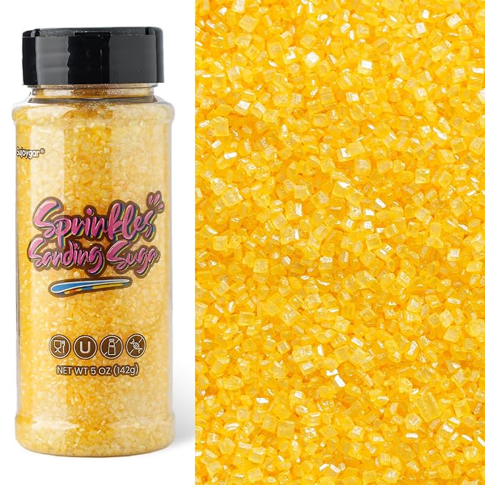 Sujoygar Yellow Sanding Sugar Sprinkles, 5oz Edible Yellow Cake Sprinkles for Cupcake Topper Chocolate Cookies Baking Decoration Cocktails, Wedding Spring Party Food Crystals Supplies