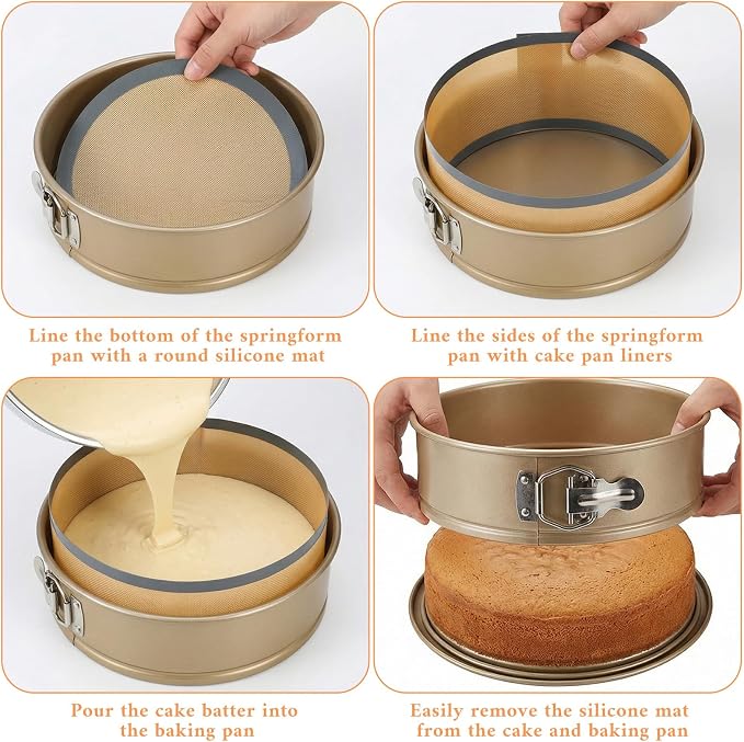 4 Set Silicone Baking Mat for Springform Pan 4/7/9/10 Inch, Prevent Cake From Sticking to Bottom and Side, Easy Clean Nonstick Silicone Liners Baking Mat for Baking Cheesecake Pan