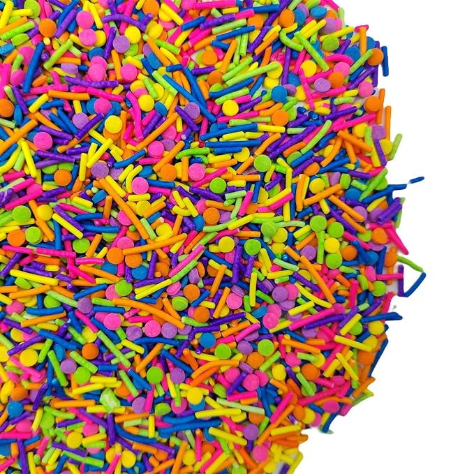 Colorful Sprinkles for Baking, Edible Neon Sprinkles, Rainbow Confetti Jimmies Sprinkle Mix for Cupcake Toppers Cake Decorating Cookie Decorations Ice Cream Toppings