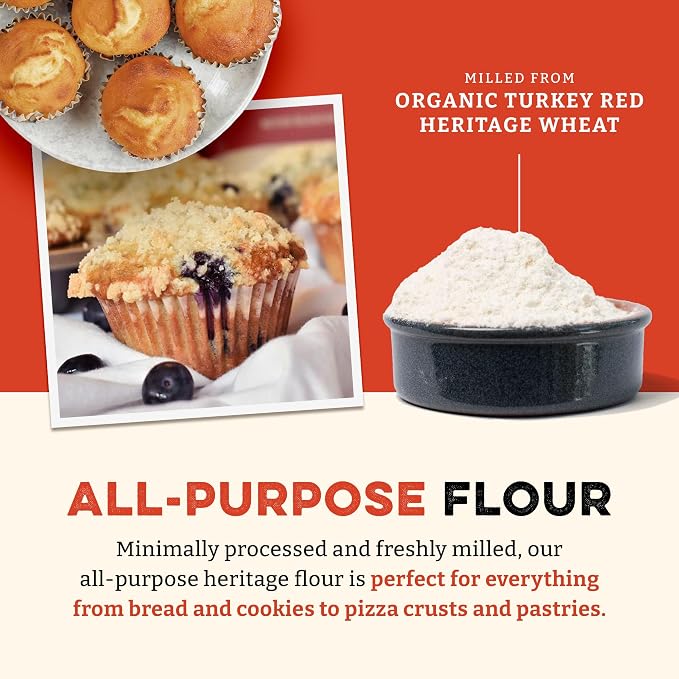 Sunrise Flour Mill Heritage Organic White Flour | USDA Organic All Purpose Flour Unbleached - Non-GMO, Kosher, Grown Without Glyphosate, High Protein for Baking, Unbromated White Wheat (80 Ounce (Pack of 1))