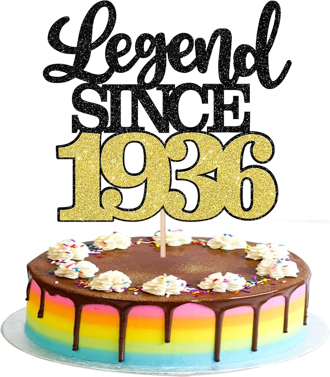 1 PCS Legend Since 1936 Cake Topper Black Gold Glitter Ninety Happy 90th Birthday Cake Pick Cheers to 90 Years Birthday Cake Decoration for 90th Birthday Anniversary Party Decorations Supplies