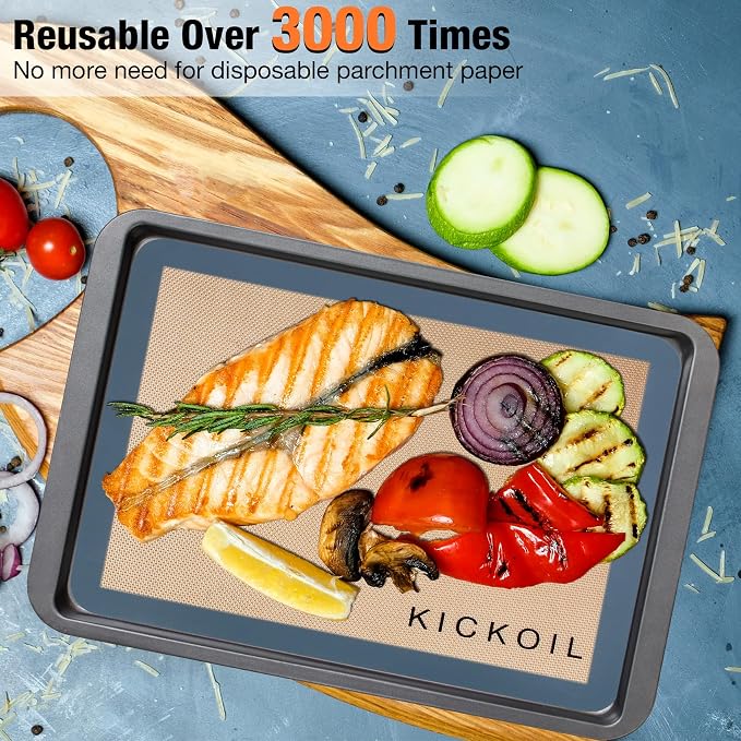 Silicone Baking Mat Large 3 Pack, 2 Half Sheets+1 Small Quarter Sheet,Reusable Non Stick Food Safe Baking Supplies Oven Liners Bakeware Mats for Cookies,Macarons,Bread, Pastry, Vegetables