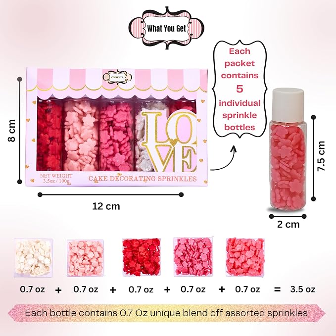 Confect Pink, Red & White Flowers sprinkles | Anniversary Sprinkle | Sprinkles for Baking & Cake Decorative | Cookie sprinkles | Edible sprinkle-Mix Pack of 5 -Vegan, Gluten-Free, Nut-Free, Soy-Free, Dairy-Free, Palm Oil-Free -5 Oz