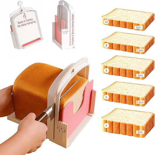 2026 NEW Bread Slicer Guide for Homemade Bread | 5 Thicknesses Mode for Sourdough, Rounds Loaves, Bagels, Toast & Sandwiches | Foldable & Adjustable | Space Saving | Indoor Outdoor Use