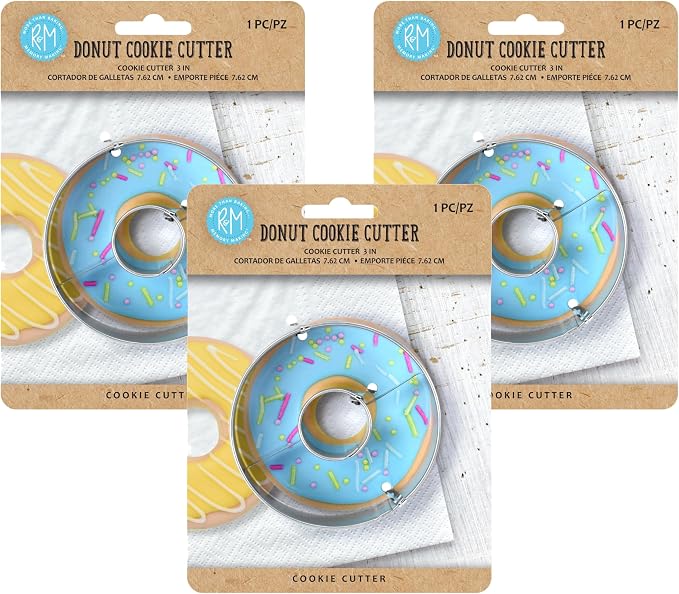 R&M Donut Cookie Cutter, Round with Hole Cut Out. Stainless Steel, 3 Inches (Pack of 3)