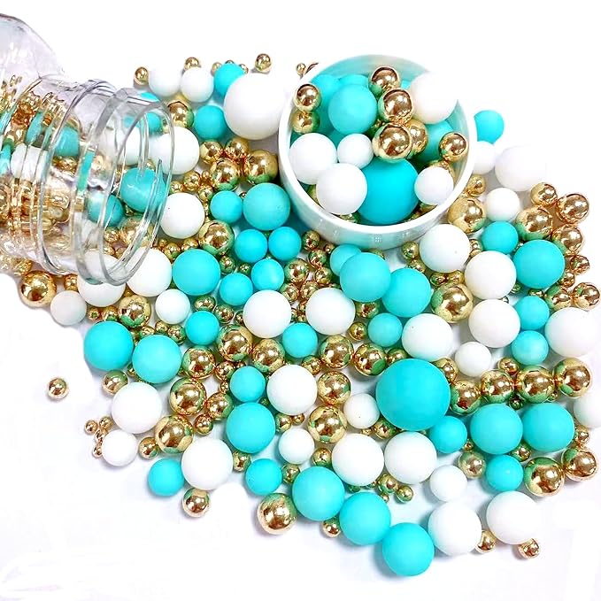Sentovac Blue Gold White Pearl Sprinkles Edible Sugar for Cake Decorating Fancy Sprinkles Cake Topper Cupcake Cookie Baking Decorations Halloween Christmas Wedding Supplies