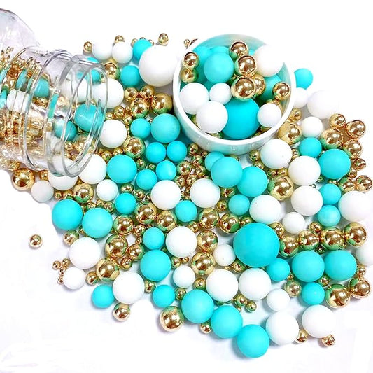 Sentovac Blue Gold White Pearl Sprinkles Edible Sugar for Cake Decorating Fancy Sprinkles Cake Topper Cupcake Cookie Baking Decorations Halloween Christmas Wedding Supplies