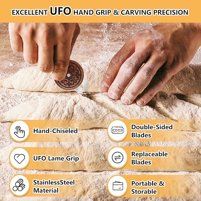 Upgraded UFO Bread Lame Cutter for Homemade Sourdough, Bread Scorer Tool for Sourdough with 5 Blades, & PU Case, Slashing Tool Bread Cutting Knife for Artisan Bread and Baguette Makers